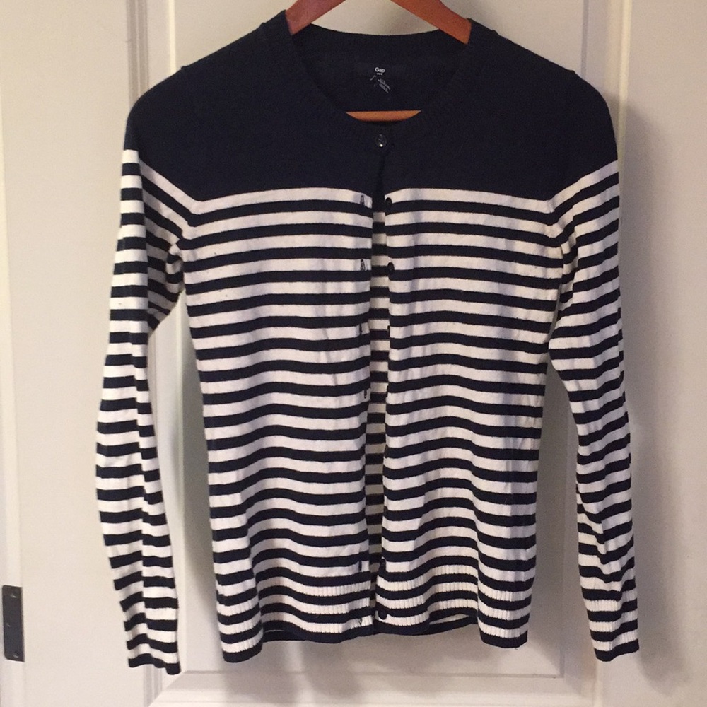 Blue and white striped cardigan